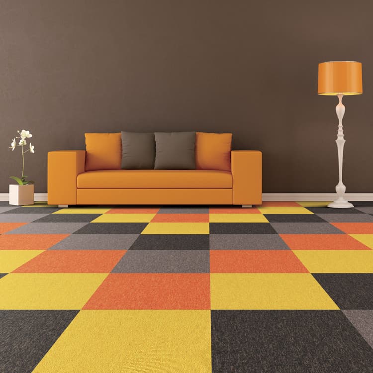 PVC Backing Plain Loop Pile Carpet Tiles For Office Flooring